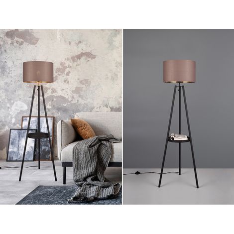 Tripod Stehleuchte COLETTE, Stoffschirm Taupe/Gold & Ablagetisch, Höhe 152cm (1/5)