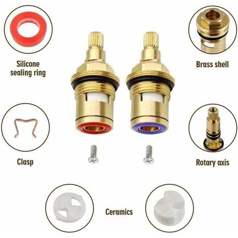 Testina a disco in ceramica, coppia di cartucce di ricambio universali in ceramica per rubinetti, 1/2" quarto di giro 20 tacche x 51 mm (1/3)
