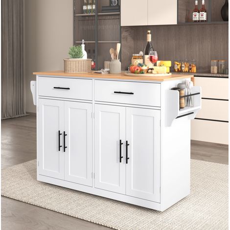 Carrello da cucina 120x46x91,5 cm in legno bianco e naturale, con contenitore FloraGrace (1/5)