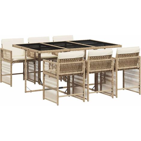 Maison Exclusive - 7-tlg. Garten-Essgruppe mit Kissen Beige Poly