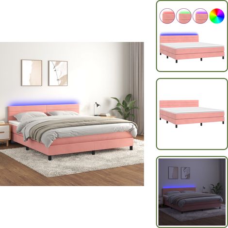 The Living Store Boxspringbett mit Matratze & LED Rosa 180x200 cm Samt - Boxspringbett - Samtbett - Rosa Bett - Doppelbett - LED Beleuchtung