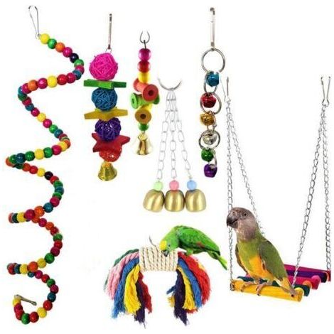 7 Pcs Perroquet Jouets Suspendus, Oiseau Perroquet Jouets Oiseau Suspendu Cloche Jouet Oiseau Balançoire Suspendu Jouet Cage à Oiseaux Jouets pour Petits Perroquets, Aras, Perruches (1/5)