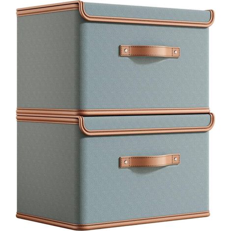 Pack of 2 storage bins with lids, foldable wardrobe organizer, clothes organizer with handle, gray, M