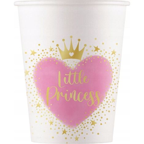 PICCOLA PRINCIPESSA Bicchieri di carta rosa a forma di cuore per il primo compleanno, 200 ml, 8 pezzi (1/2)