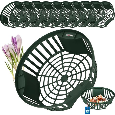 Set 10 Pièces - Panier À Bulbes - Accessoire Plantation - Pour Tulipes Et Crocus - Jardin Fleuri - Vert - 21,5x6 Cm (1/5)