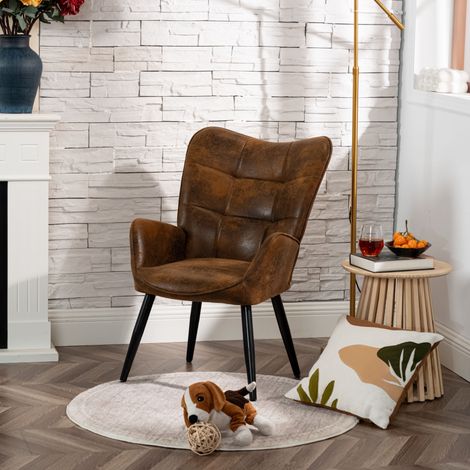 Fauteuil scandinave en tissu daim marron et noir - KINAS
