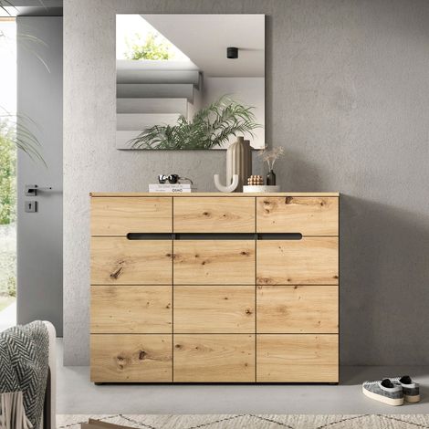 Meuble à chaussure 3 portes 120x37x94cm décor naturel - KANUT (1/5)
