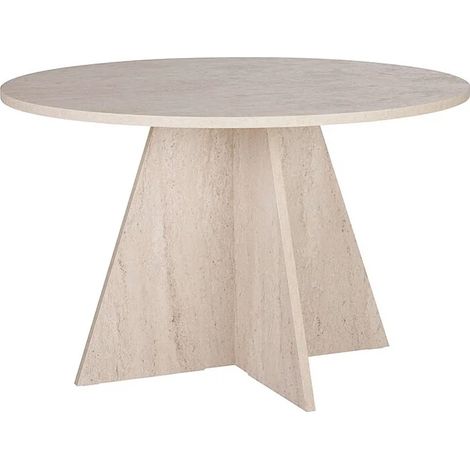 Table à manger ronde 4 personnes - Effet travertin beige - ALVEKO (1/5)