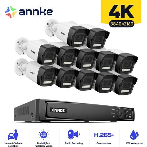 ANNKE 8MP PoE Kit Caméra de Surveillance Extérieure avec 12 Caméras,Détection de Personnes/Véhicules,Accès Distance (1/5)