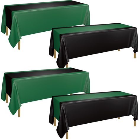 Lot de 4 nappes vert foncé et noir, nappe de remise de diplôme imperméable jetable rectangulaire pour décorations de fête d'anniversaire ou de mariage, 130 x 220 cm (1/5)