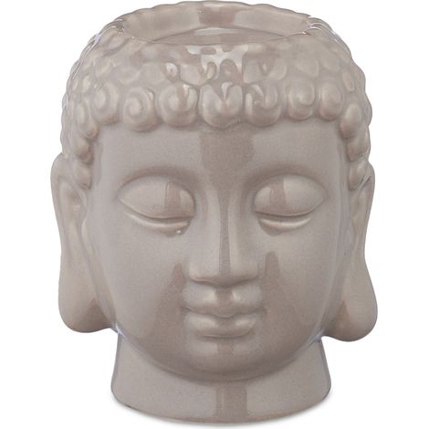 Portavelas decorativo de Buda con ambiente japonés para salón y baño, 9,5 x 8 x 8 cm, de cerámica gris, 130012562 (1/4)
