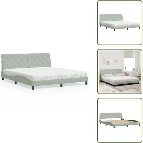 Cama de madera - vidaXL Cama con colchón terciopelo gris claro 180x200 cm - Cama con cabecero