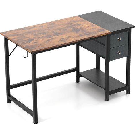 Bureau informatique 48/55 pouces en métal avec 2 tiroirs et crochet latéral, étagère pour unité centrale, pour bureau (1/5)