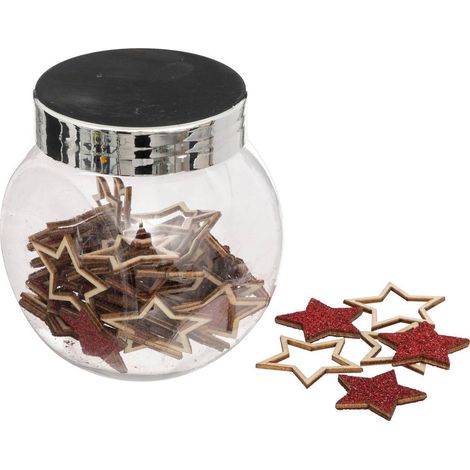 Accessoires Einmachglas Form aus Holz rote Pailletten - Sterne
