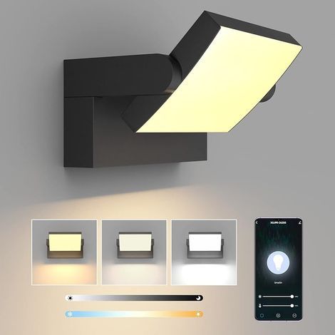 24W Applique Dimmable Extérieure/Intérieure, Contrôle APP, Minuteur, Éclairage Mural Imperméable IP65, Lampes Murale avec LED Panneau Rotatif pour Terrasse Entrée Jardin, Noir, 3000K-6000K (1/5)