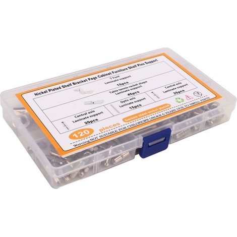 Ensemble de 120 supports d'étagère avec boîte de rangement, supports d'étagère en acier inoxydable pour armoires (1/5)