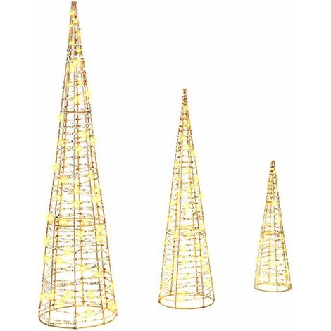 Sapin de Noël, 90 lumières LED, 3 arbres, lumière blanc chaud, 20 x 20 x 80 cm, matériau PET. (1/5)