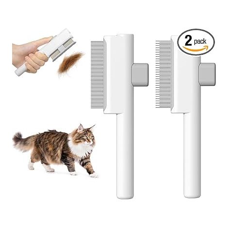 2 Pièces Peigne pour Chats, Peigne à Puces Autonettoyant pour Chat et Chien, Brosse de Toilettage pour Animaux de - MMCD-ZGL-05297 (1/5)