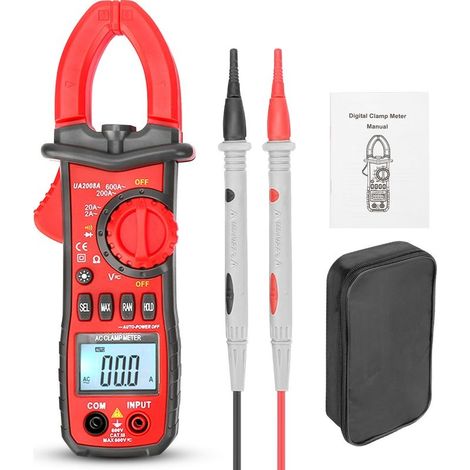 Pince ampèremétrique numérique AC/DC 600A Écran LCD rétro-éclairé Mesure tension, courant, résistance, température Testeur automatique - DC 600 A T (1/5)