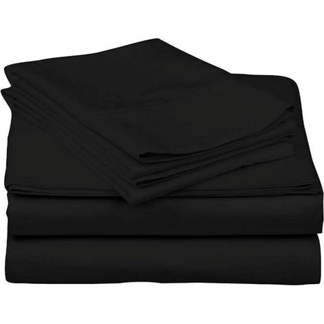 Parure de lit 4 pièces en satin de coton égyptien 800 fils, noir uni, taille King, qualité hôtelière haut de gamme, convient aux matelas jusqu'à 45 cm d'épaisseur. (1/5)
