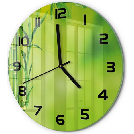 Horloge Murale Ronde Décoration Cuisine en Verre Trempé Silencieuse Moderne Bambou fi 30 cm (1/5)