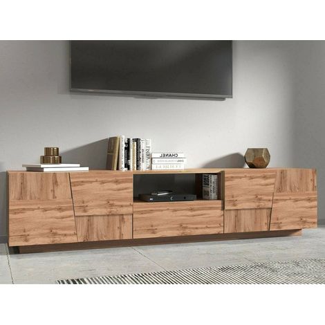 Dmora - Mobile porta TV Maestrale, Credenza bassa da soggiorno con 4 ante e 1 cassetto, Base porta TV, 220x44h46 cm, Rovere (1/5)