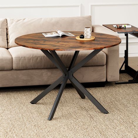 REDOM Table ronde salle à manger  120x120x76 cm diamètre pieds en forme de X coloris marron-noir vintage idéale pour le salon