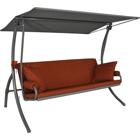 Balancelle de Jardin Joy, 3 Places, Structure en Acier Galvanisé, Tissu Primetex, avec Auvent Ajustable et Coussins Amovibles (Terracotta) (1/5)