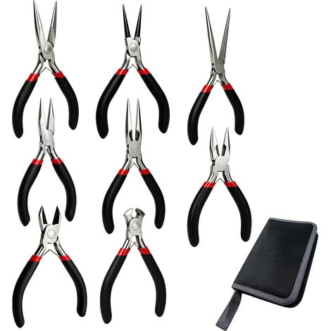 Sollbry Kit de 8 Pinces à Bijoux,Kit d'outils Professionnels pour la Fabrication de Bijoux Avec sac de Rangement pour Réparations de Bricolage et la Bijoux (1/5)