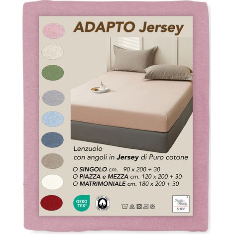 Lenzuola Sotto con Angoli Adapto Jersey Rosa - Cotone Elasticizzato H30cm - Singolo, Piazza e Mezza, Matrimoniale Cm. 180x200