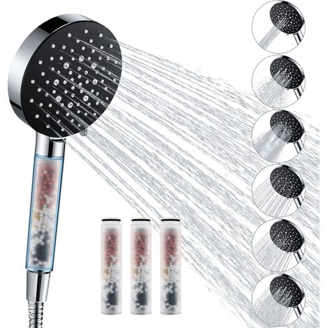 Auralum Max Duschbrause mit Filter für Hartes Wasser – Hochdruck-Handbrause mit 6 Strahlarten, Wasserspar-Design, inkl. 5 Ersatzfiltern – Badaccessoires für Zuhause – Schwarz (1/5)