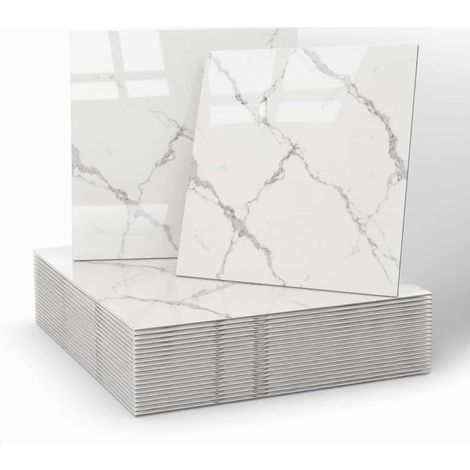 Stickers Carrelage 30x30cm, Crédence Adhésive pour Cuisine et Salle de Bain 20 Pièces, Carrelage Adhésif Mural Étanche, Carreaux Autocollants 3D Décoration Murale (Blanc ivoire) (1/2)