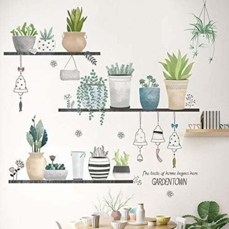 Sticker Mural, Plante en Pot Autocollant Mural Comme Decoration Murale Pour Chambre A Coucher Salon Chambre D'enfant, Art Bricolage Decoration Murale Stickers Muraux (1/4)