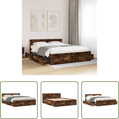 Holz Bett -  Bettgestell mit Kopfteil Räuchereiche 160x200 cm Holzwerkstoff (1/5)