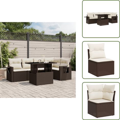 6-tlg. Garten-Sofagarnitur mit Kissen Braun Poly Rattan - Gartenmöbel Set - PE-Rattan Möbel - Outdoor Lounge - Gartenecke - Terrassenmöbel (1/5)