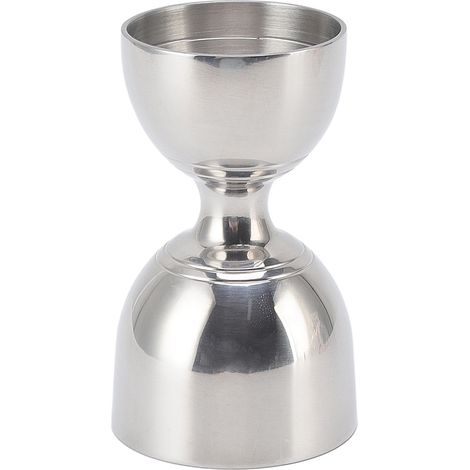 Robuster und hochpräziser Cocktail-Jigger aus Edelstahl mit großer Öffnung (30/60 ml) für Cocktailliköre. Klassische silberne Farbe. (1/5)