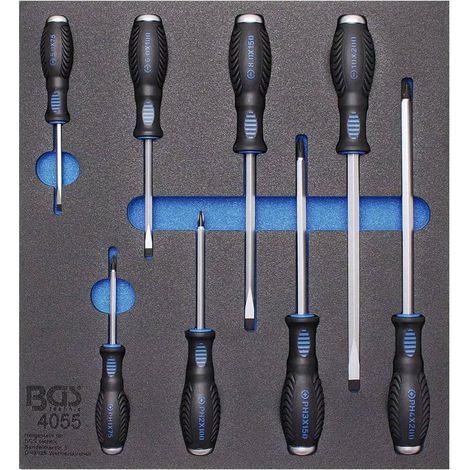 Insert de Servante d Atelier 2/3 - 8 pcs Tournevis à Fente et Cruciformes - Pratique et Organisé - D-Work