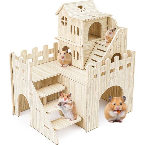 Cachette pou hamste, maison pou hamste et cachette avec échelle d'escalade, labyinthe pou hamste et hamste pou gands hamstes syiens et petits animaux (1/5)