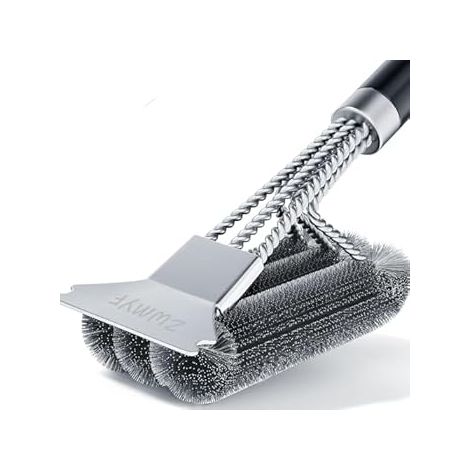 Cepillo y raspador para barbacoa - Cepillo metálico de 46 cm para limpiar parrillas de acero inoxidable - Accesorios seguros para barbacoa de carbón (1/4)