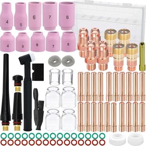 85 Pcs pour TIG WP-17/18/26 Kit Torche de Soudage avec Coupe en Verre Coupe en Céramique Corps de Mandrin de Torche Stubby Gas Len Back Cup Diffuser O-Ring Pistolet de Soudage (1/5)