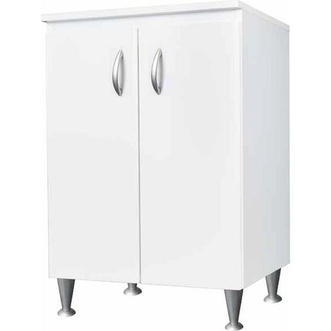 Armoire à linge 2 portes, 59 x 50 cm, bois blanc hydrofuge, deux portes, pieds réglables, Negrari (1/5)