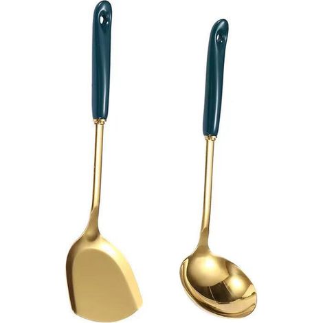 Ustensile De Cuisine - Ensemble De 2 Pieces En Acier Inoxydable Doré - Poignées En Céramique Antibrûlure - Usage Cuisine Domestique - 2 Pièces (1/5)