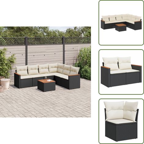 The Living Store 7-tlg. Garten-Sofagarnitur mit Kissen Schwarz Poly Rattan - Gartenmöbel Set - Outdoor Lounge - Rattan Gartenmöbel - Esstisch Set - Balkonmöbel