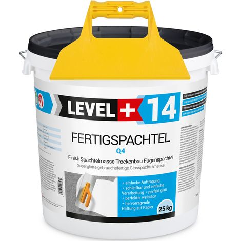 LEVEL+ Fertigspachtel Spachtelmasse L+14 - 25KG + Glattspachtel