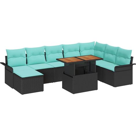 Garden Sofa Set with Storage 9 pcs Black Poly rattan vidaXL