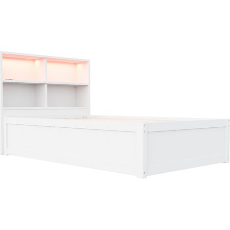 Letto multifunzione 90 x 200 cm con prese USB, contenitori e LED, bianco HOMVRA (1/5)
