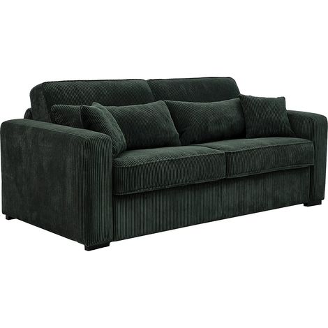 Canapé 4 places convertible express en velours côtelé vert - Couchage 160 cm - Matelas 16 cm - MONDOVI (1/5)