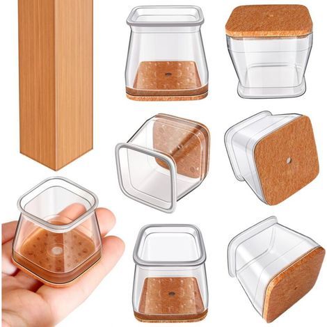 Protège-pieds de chaise carrés (adaptés à : 26-40 mm), 20 protège-pieds de chaise en silicone transparent (1/5)