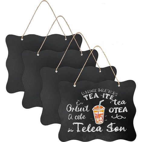 Hanging Chalkboard Set of 4 25 x 20 cm Double Sided Small Hanging Boards Decorative Corrugated Plaque for Bulletin Boards and Bars etc (1/5)