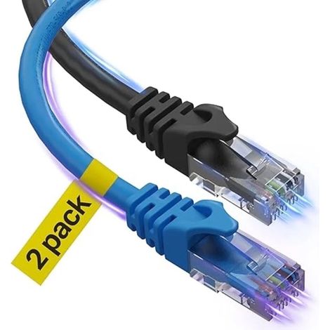 Câble Ethernet Cat6 ultra-transparent, RJ45, LAN, câble UTP Cat 6 Ethernet, câble réseau, câble Internet pour PS4, PS5, Xbox, cordon Ethernet, noir/bleu, 3 m, lot de 2